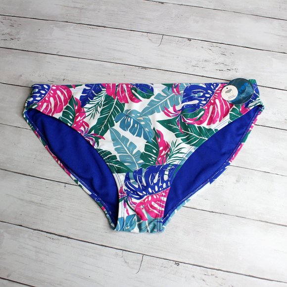 Decree Women's Bikini Swim Bottoms Plus Size 1X 18W Blue Pink Floral - Picture 1 of 6
